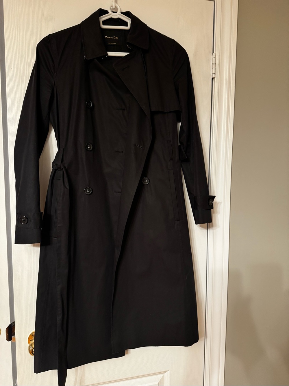Massimo Dutti Black Double-Breasted Trench Coat